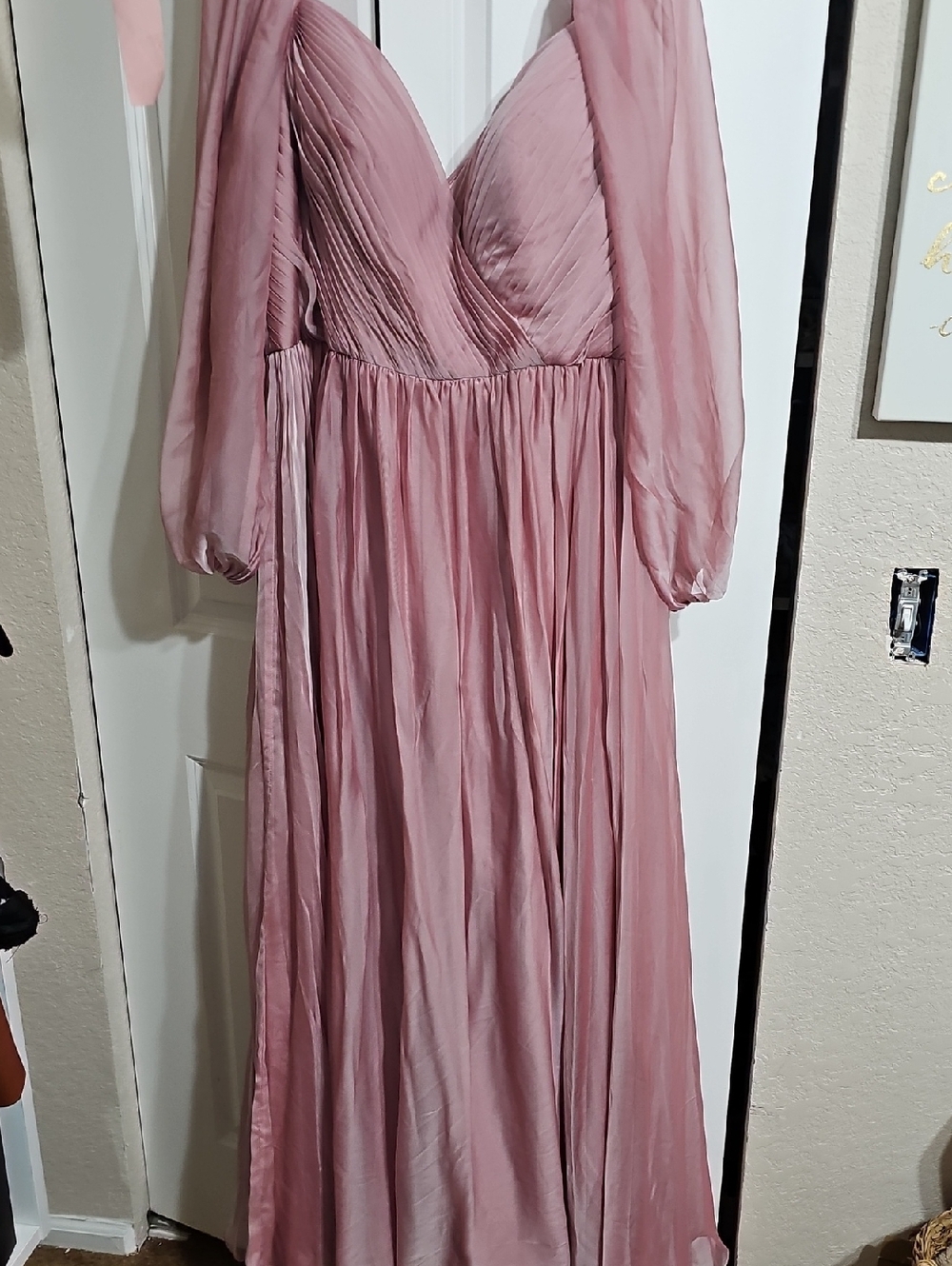 Cinderella Dusty Rose Maxi Dress with Sheer Long Sleeves